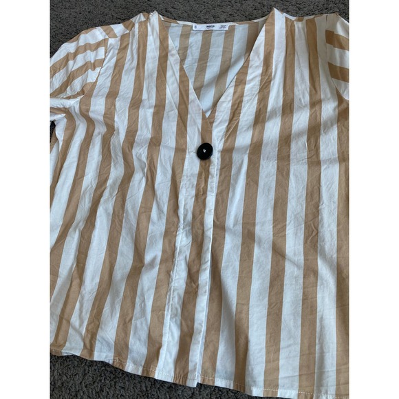 Mango white/tan striped button down short sleeve shirt, size XS - Picture 6 of 12